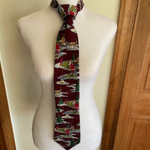 OSCAR DE LA RENTA Vintage Santa Golf Silk Tie - Picture 2 of 14